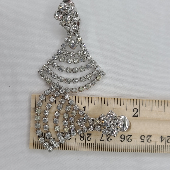 RARE Vintage Sherman Dangle Clip On Earrings Silver Tone Rhinestone Signed - Picture 5 of 7
